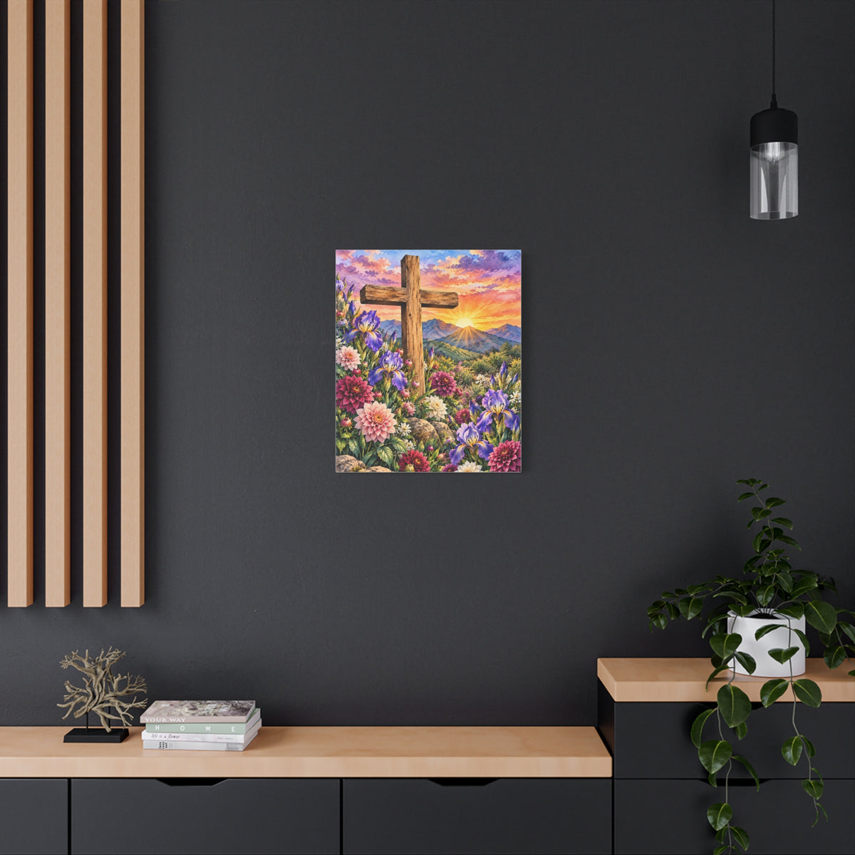 Sunrise Cross Canvas Wall Art — Floral Christian Decor