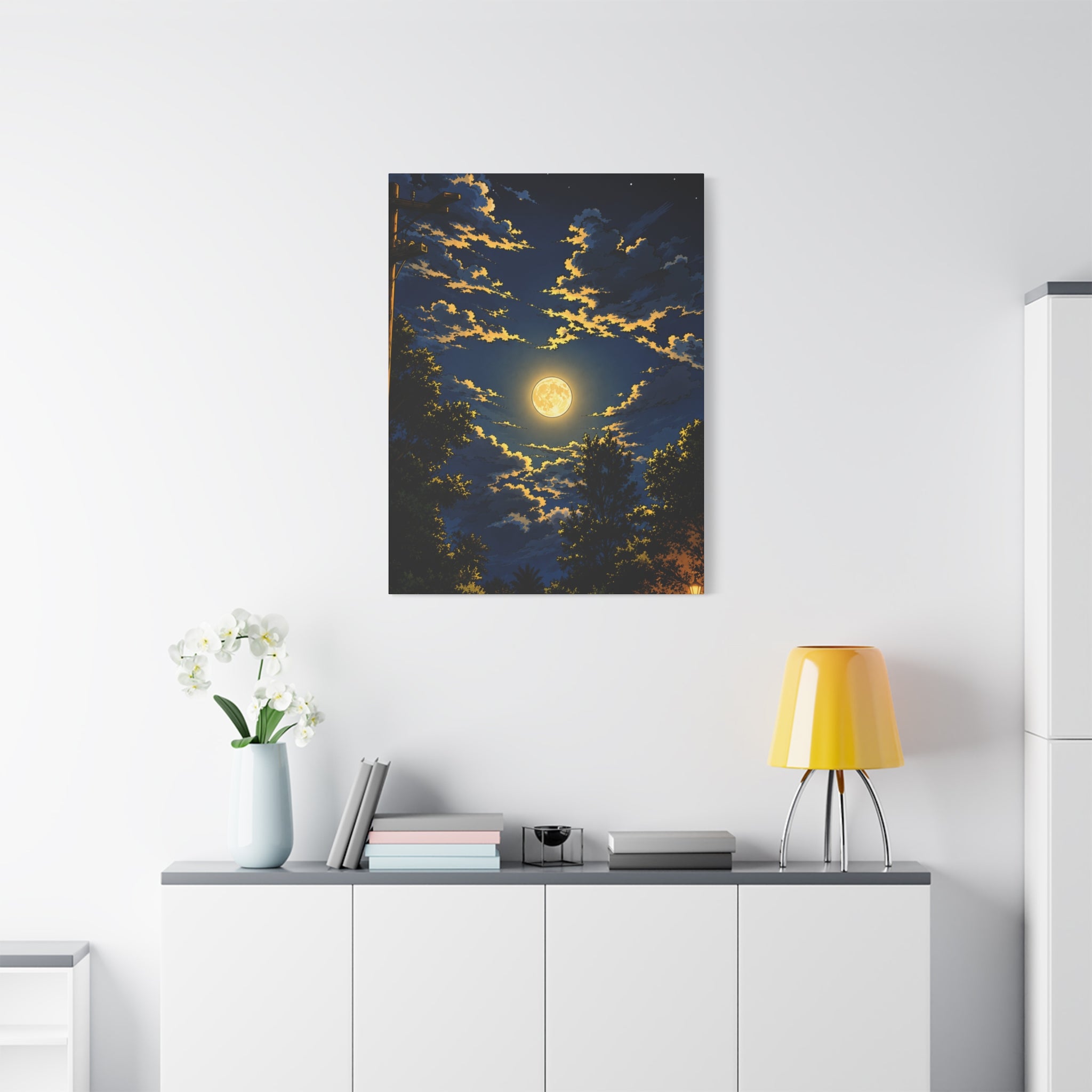 Moonlit Night Canvas Wall Art — Full Moon Sky Matte Stretched Print