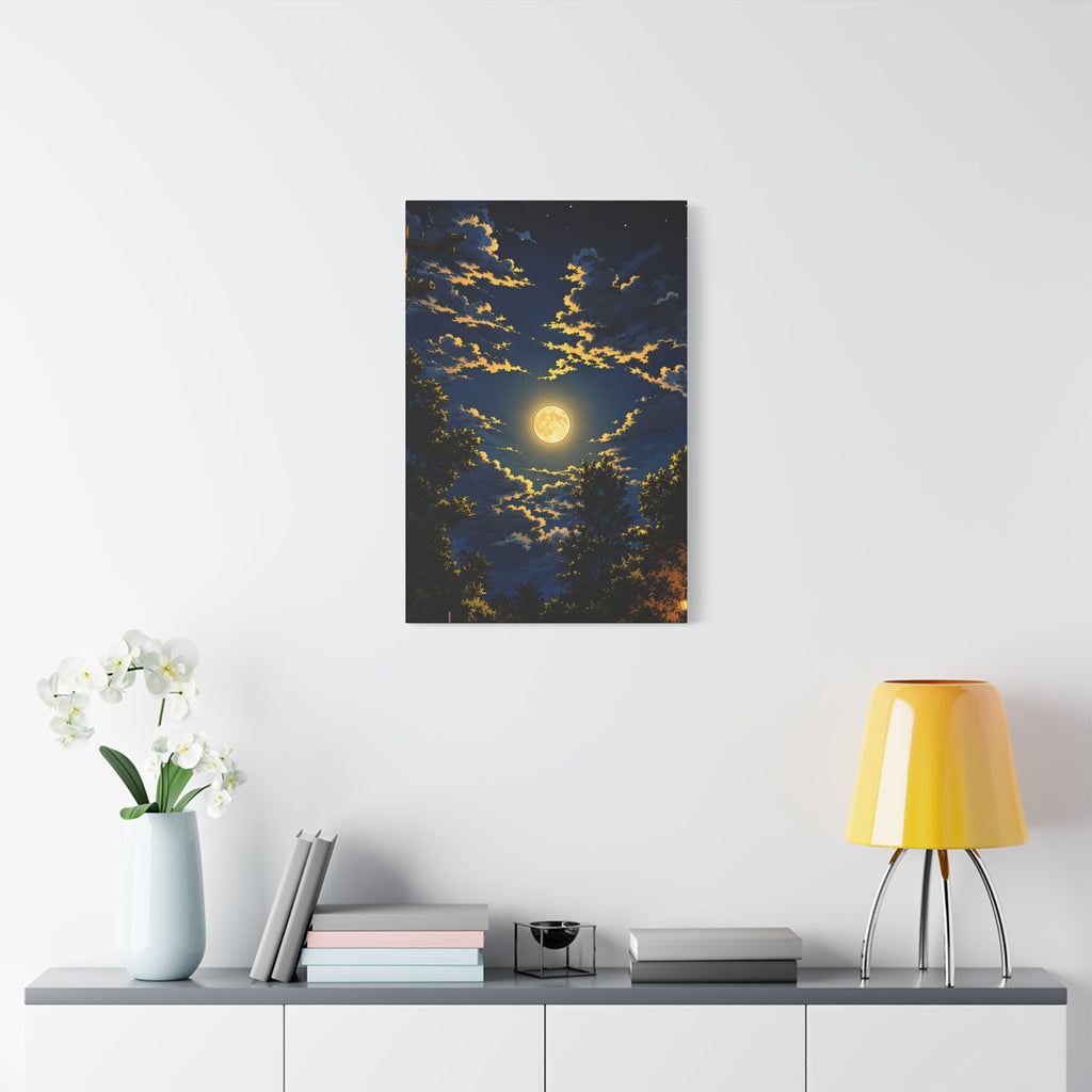 Moonlit Night Canvas Wall Art — Full Moon Sky Matte Stretched Print