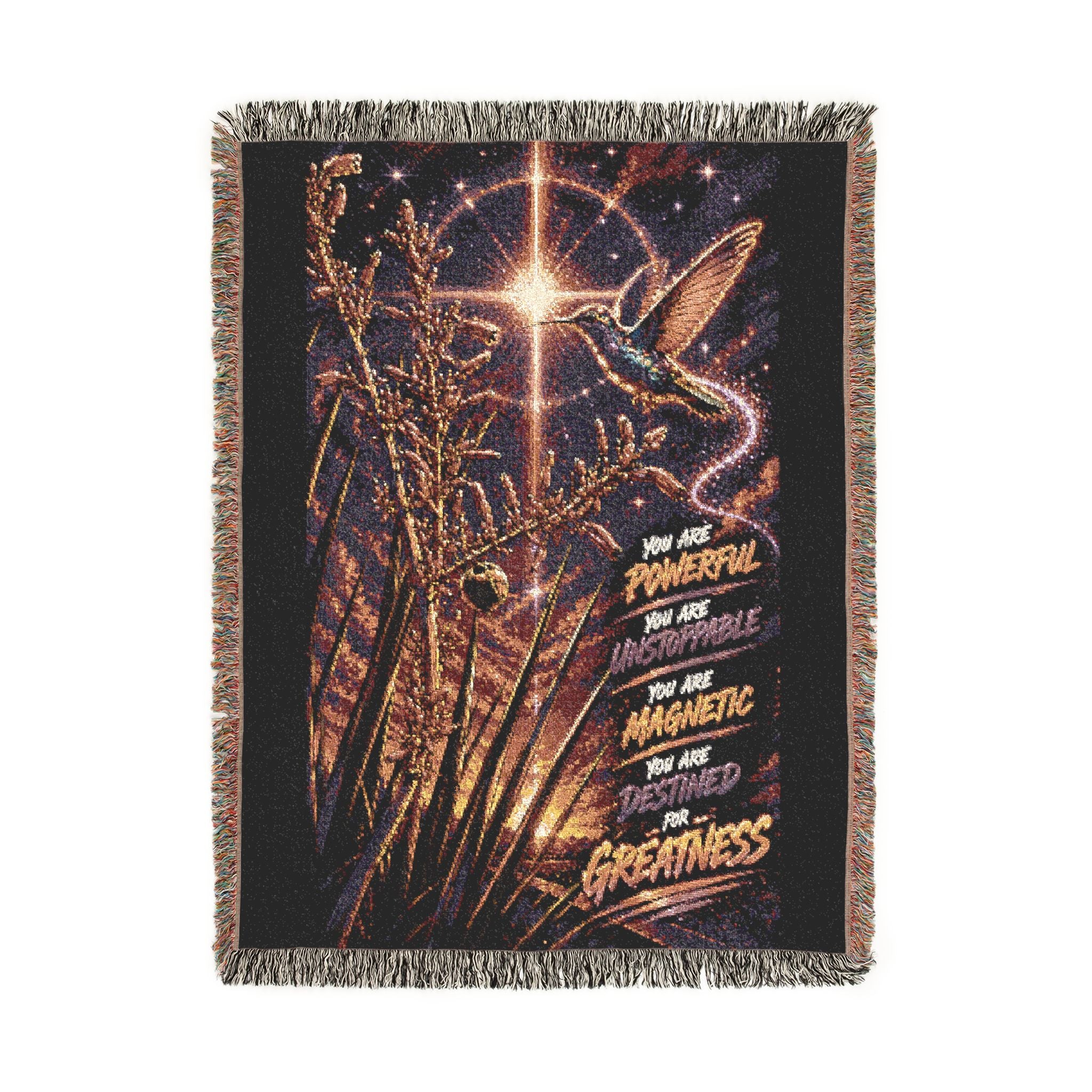 Celestial Feather Woven Blanket – Starry Night Decorative Throw