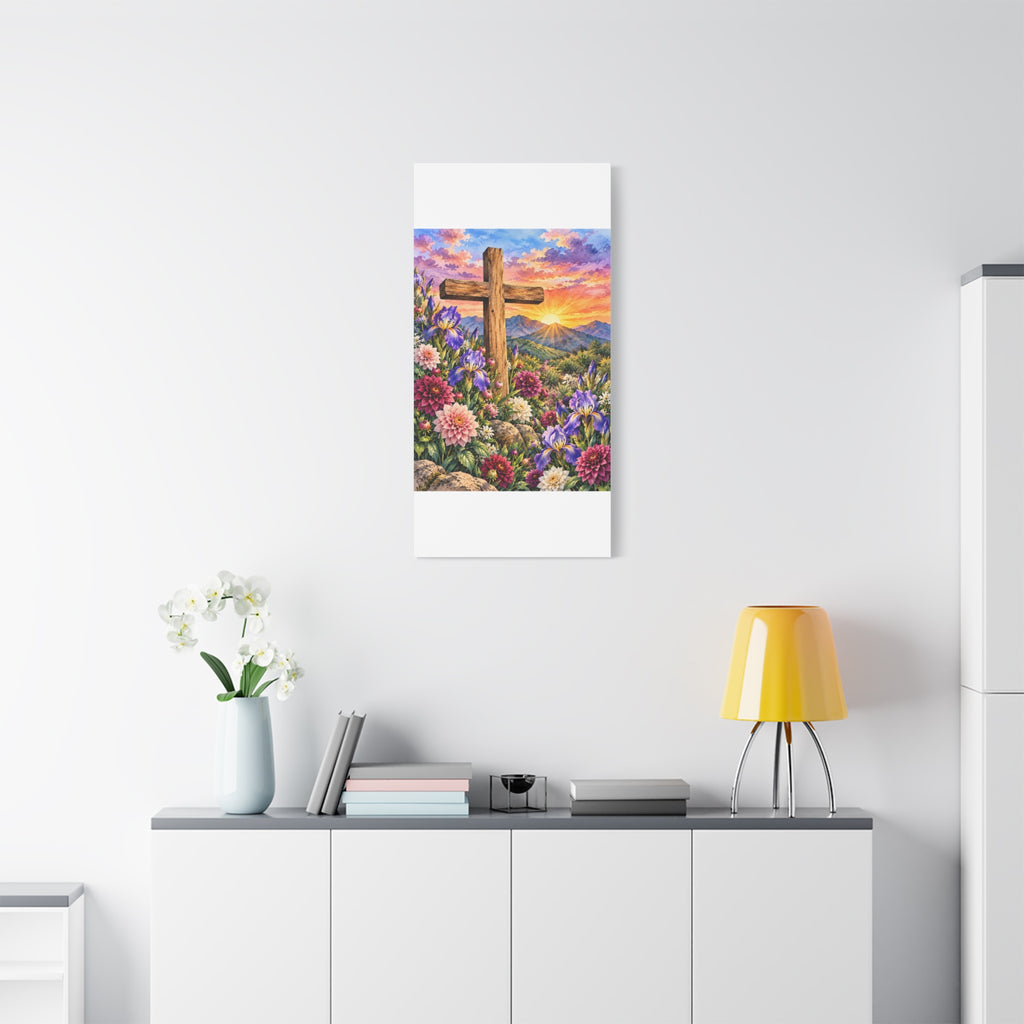 Sunrise Cross Canvas Wall Art — Floral Christian Decor