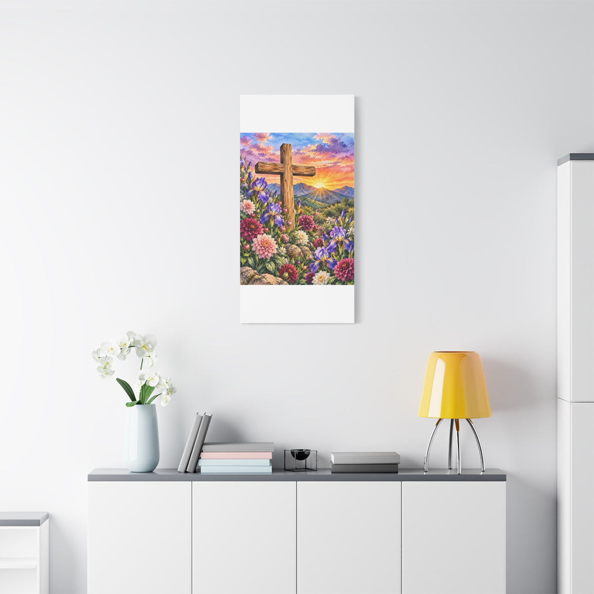 Sunrise Cross Canvas Wall Art — Floral Christian Decor