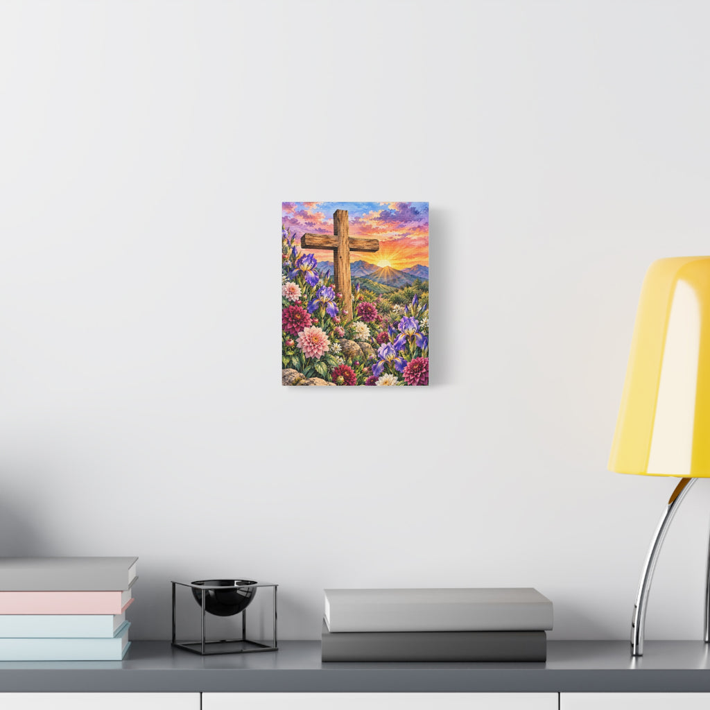 Sunrise Cross Canvas Wall Art — Floral Christian Decor