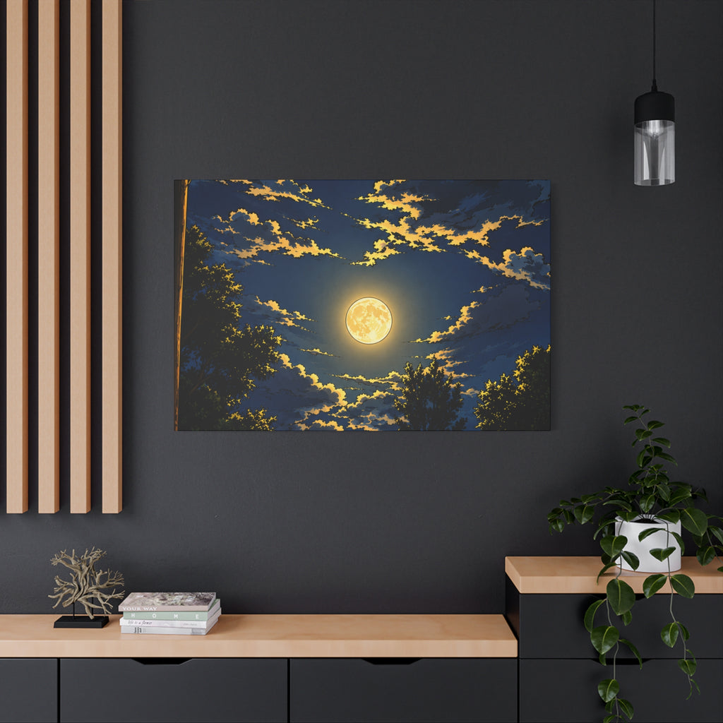 Moonlit Night Canvas Wall Art — Full Moon Sky Matte Stretched Print