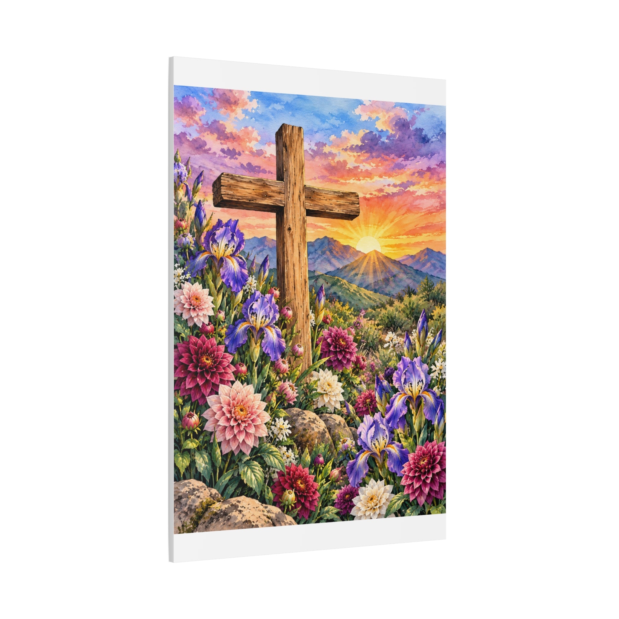 Sunrise Cross Canvas Wall Art — Floral Christian Decor