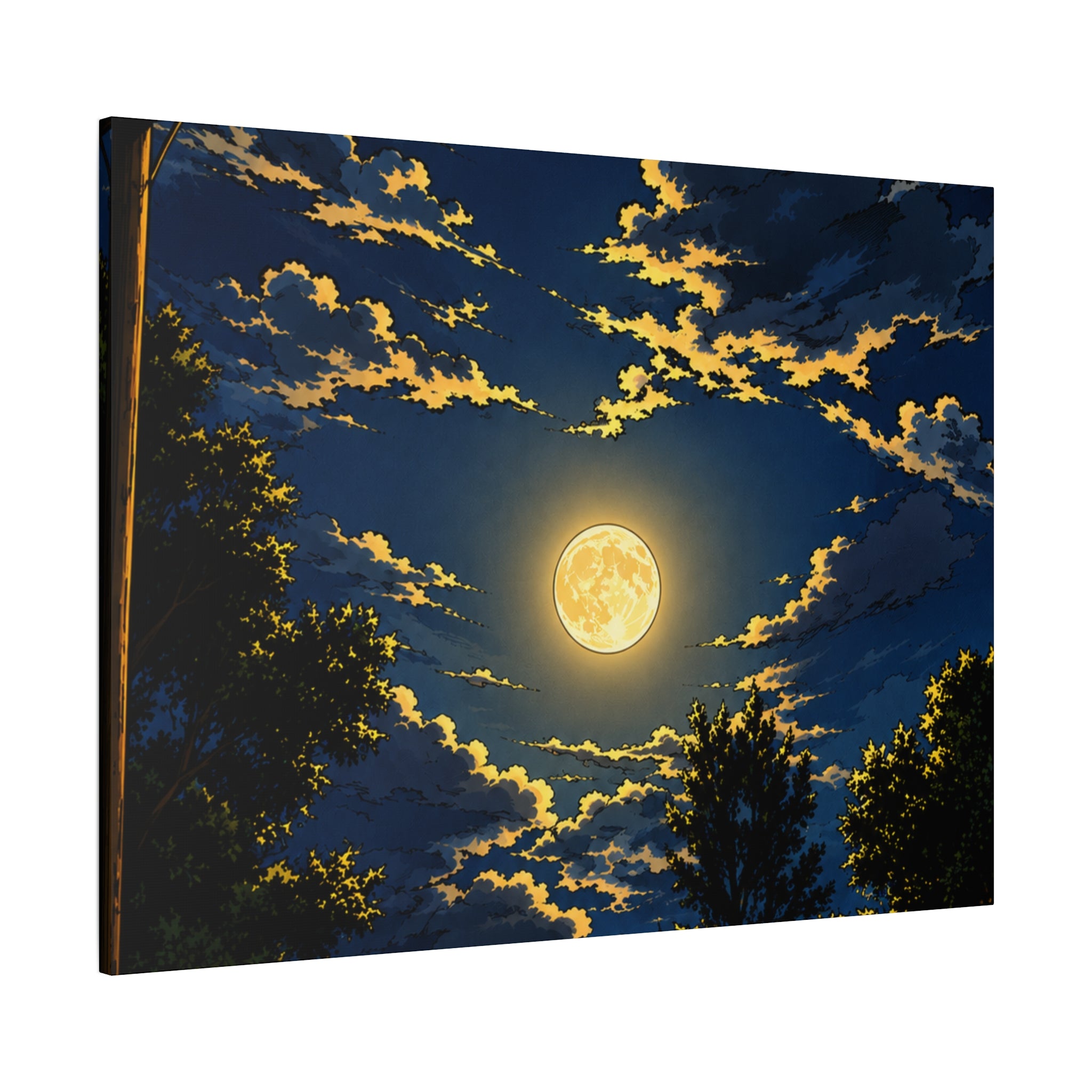 Moonlit Night Canvas Wall Art — Full Moon Sky Matte Stretched Print