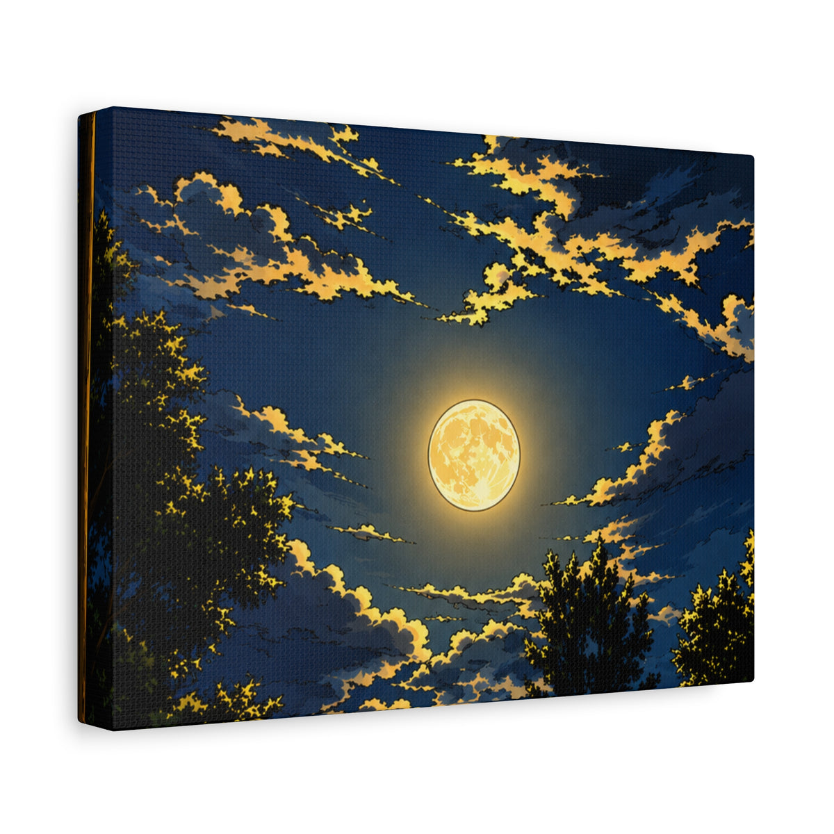 Moonlit Night Canvas Wall Art — Full Moon Sky Matte Stretched Print