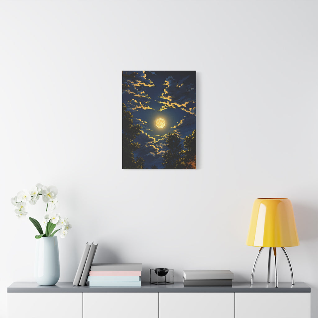 Moonlit Night Canvas Wall Art — Full Moon Sky Matte Stretched Print