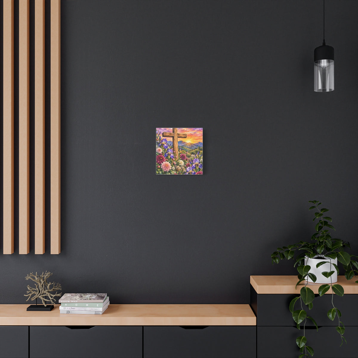 Sunrise Cross Canvas Wall Art — Floral Christian Decor