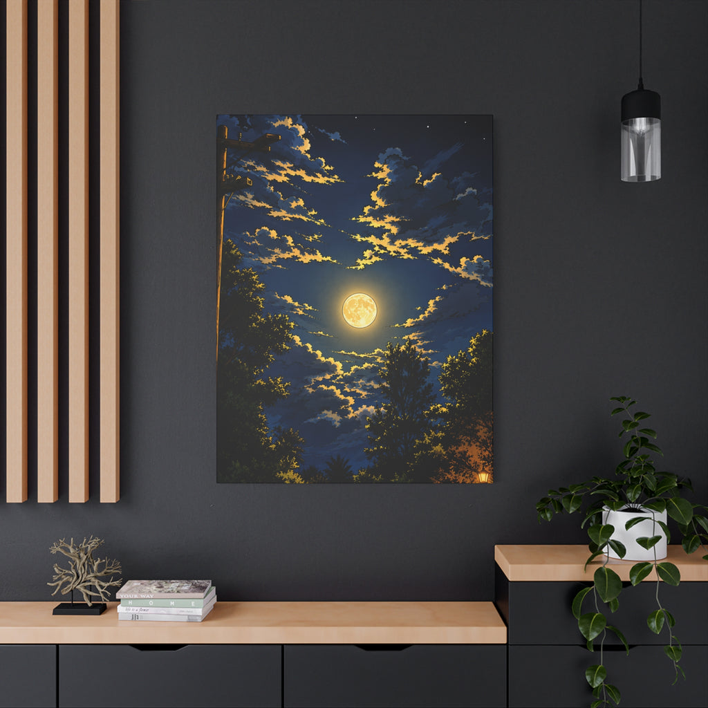 Moonlit Night Canvas Wall Art — Full Moon Sky Matte Stretched Print