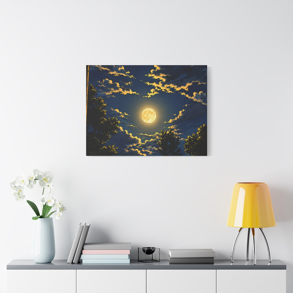 Moonlit Night Canvas Wall Art — Full Moon Sky Matte Stretched Print