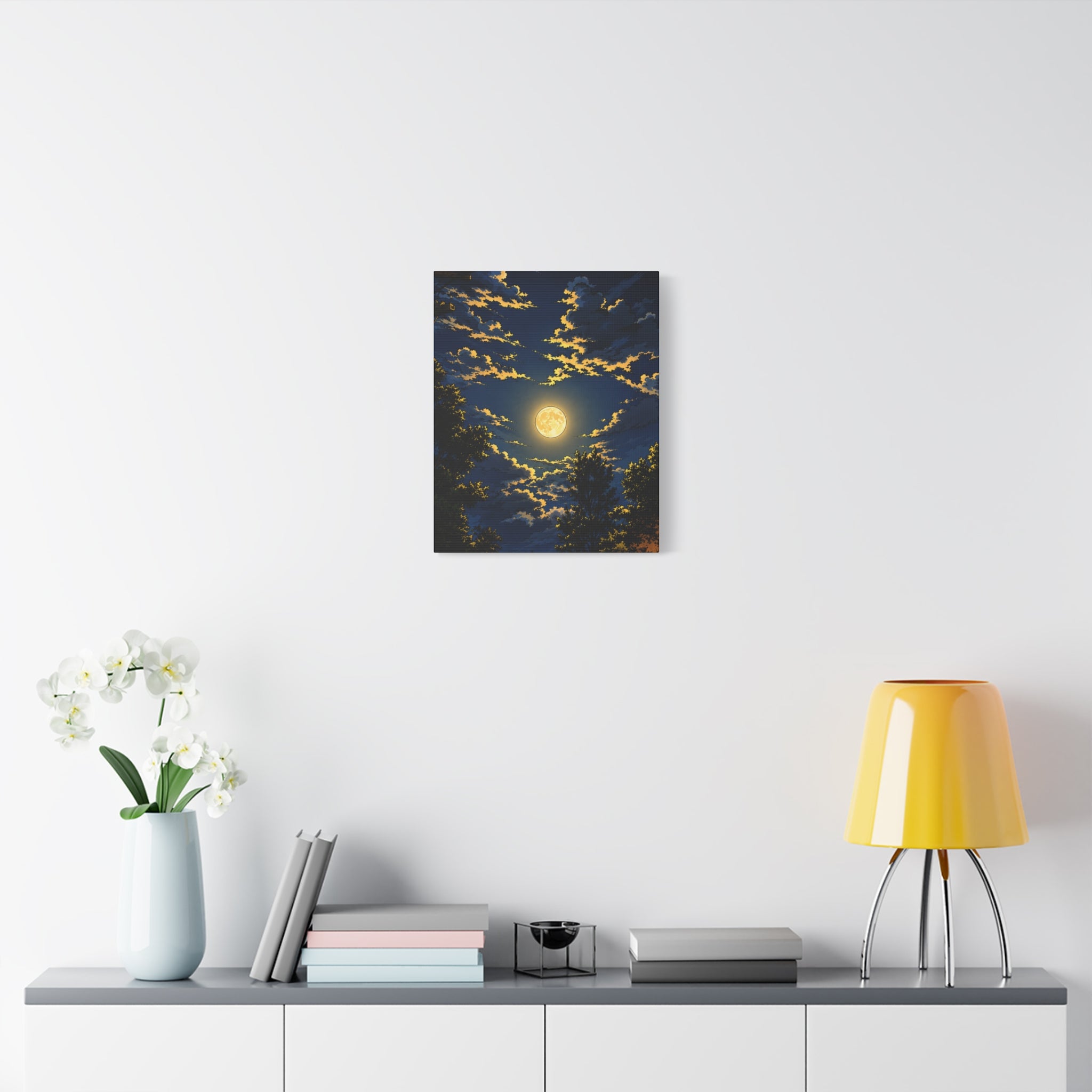 Moonlit Night Canvas Wall Art — Full Moon Sky Matte Stretched Print
