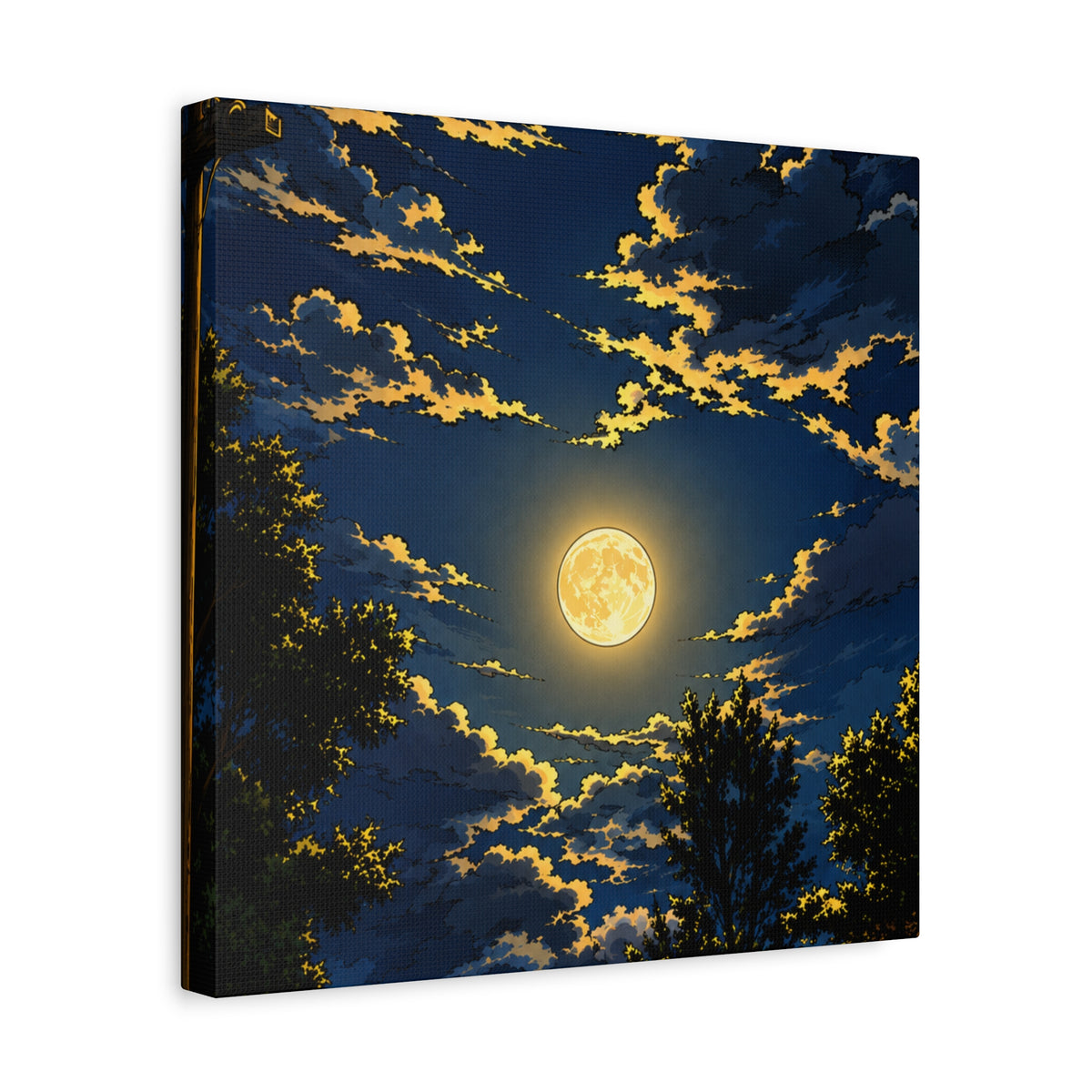 Moonlit Night Canvas Wall Art — Full Moon Sky Matte Stretched Print