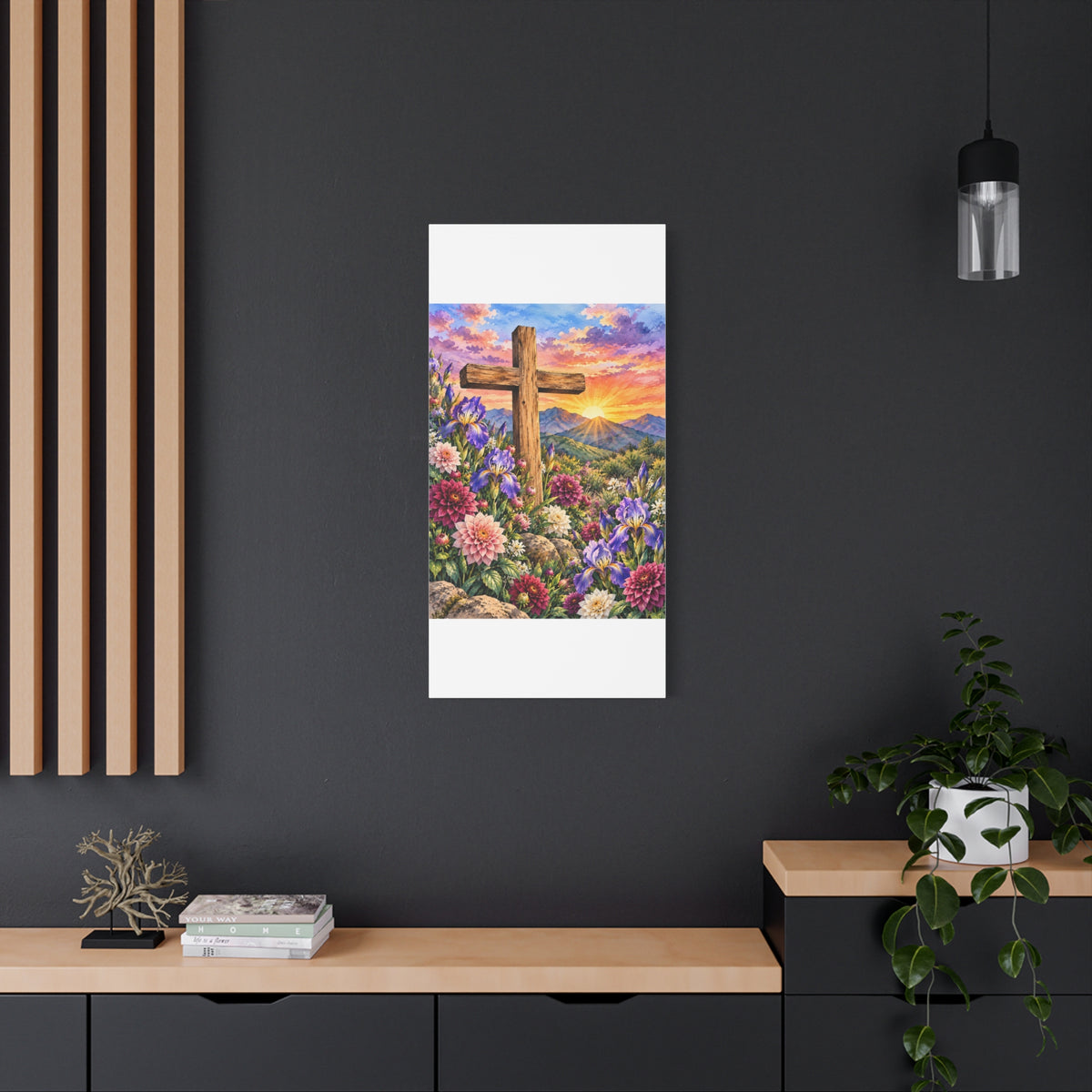 Sunrise Cross Canvas Wall Art — Floral Christian Decor