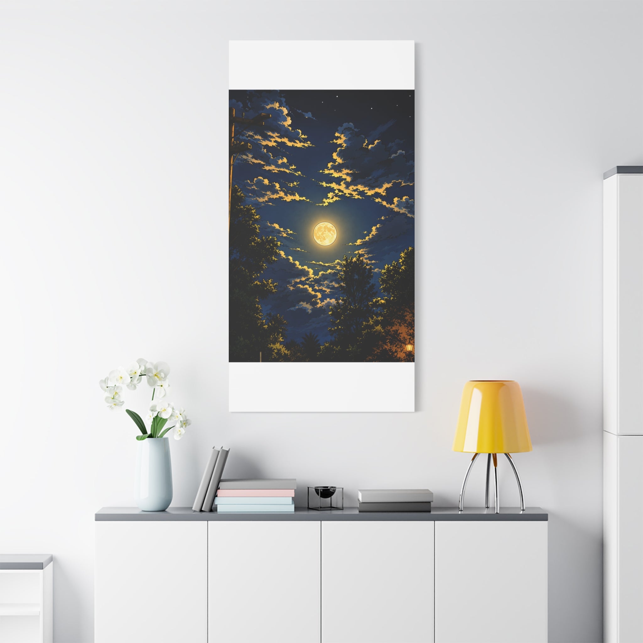 Moonlit Night Canvas Wall Art — Full Moon Sky Matte Stretched Print