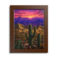 Desert Sunset Framed Poster — Saguaro Cactus Landscape Wall Art