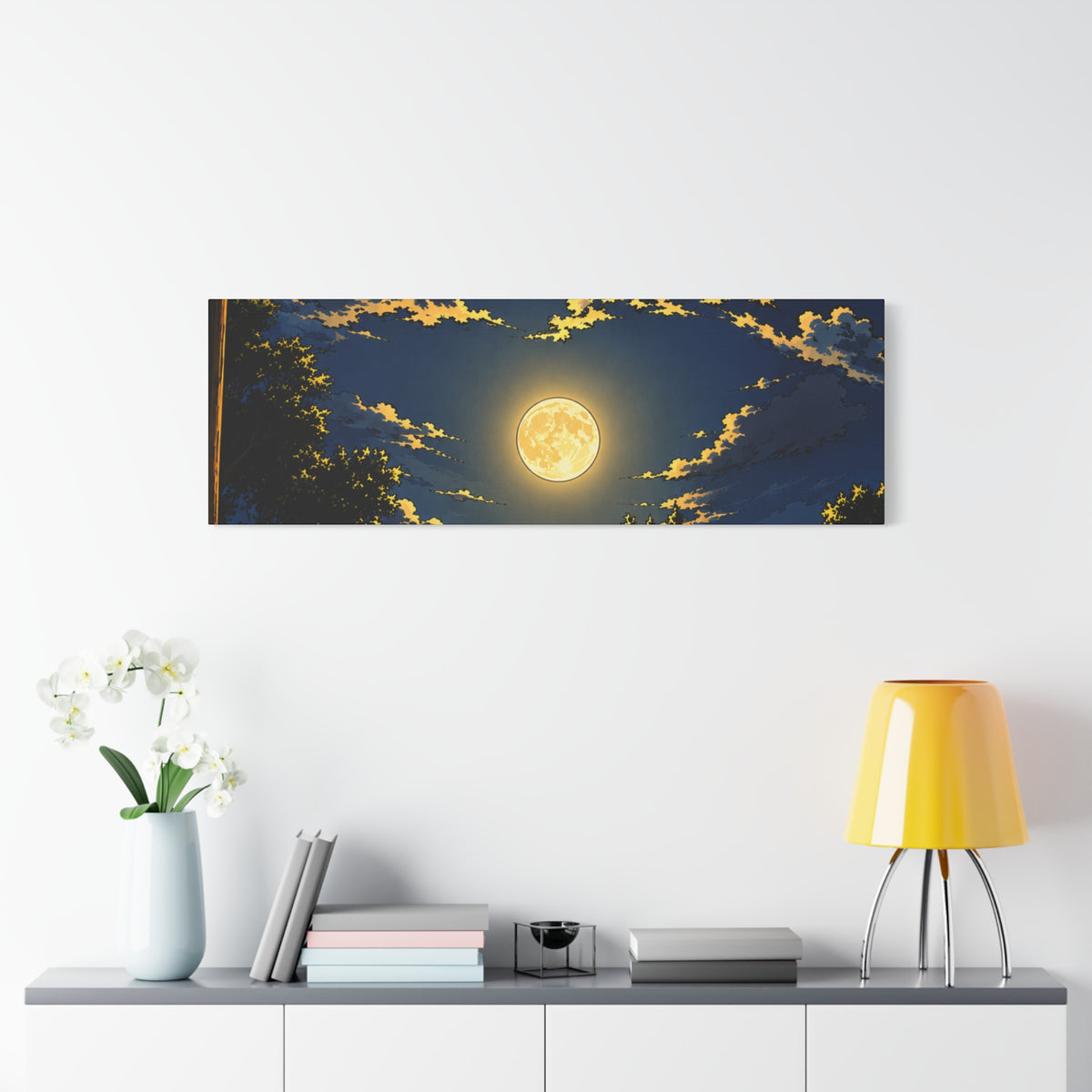 Moonlit Night Canvas Wall Art — Full Moon Sky Matte Stretched Print