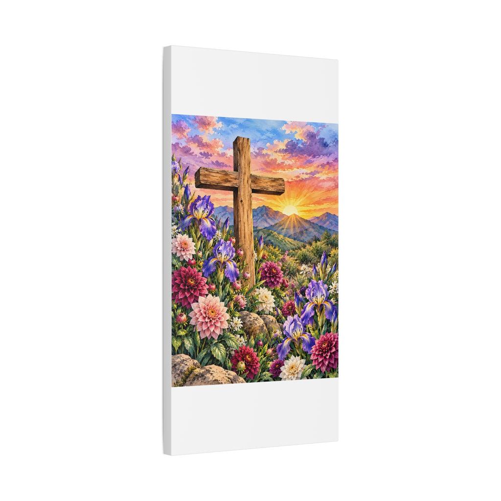 Sunrise Cross Canvas Wall Art — Floral Christian Decor