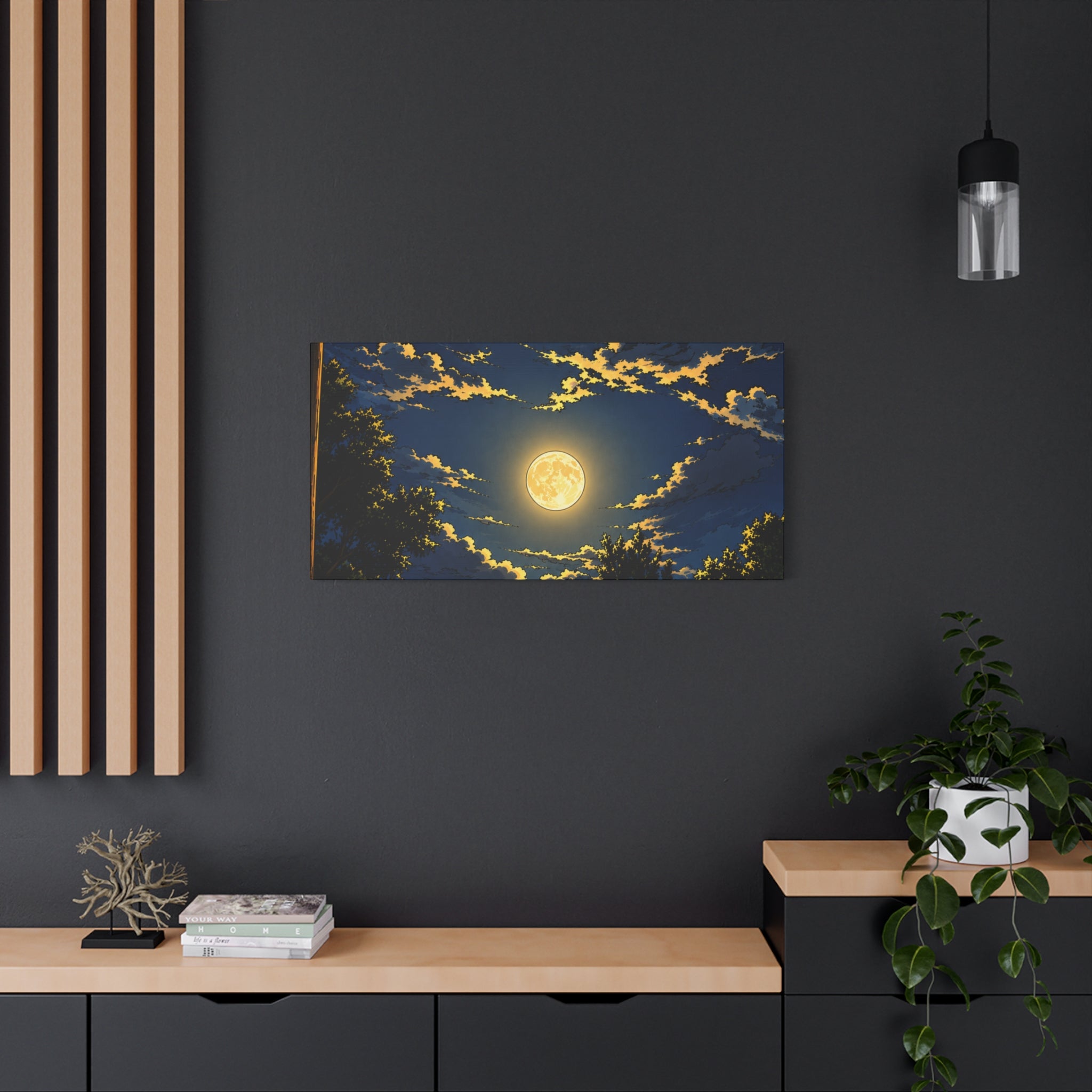 Moonlit Night Canvas Wall Art — Full Moon Sky Matte Stretched Print