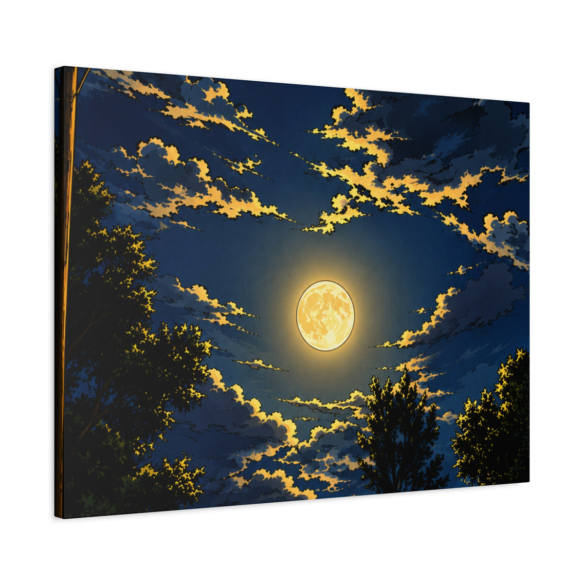 Moonlit Night Canvas Wall Art — Full Moon Sky Matte Stretched Print