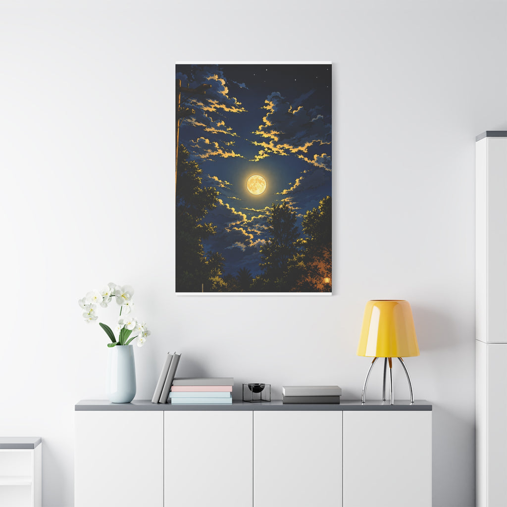 Moonlit Night Canvas Wall Art — Full Moon Sky Matte Stretched Print