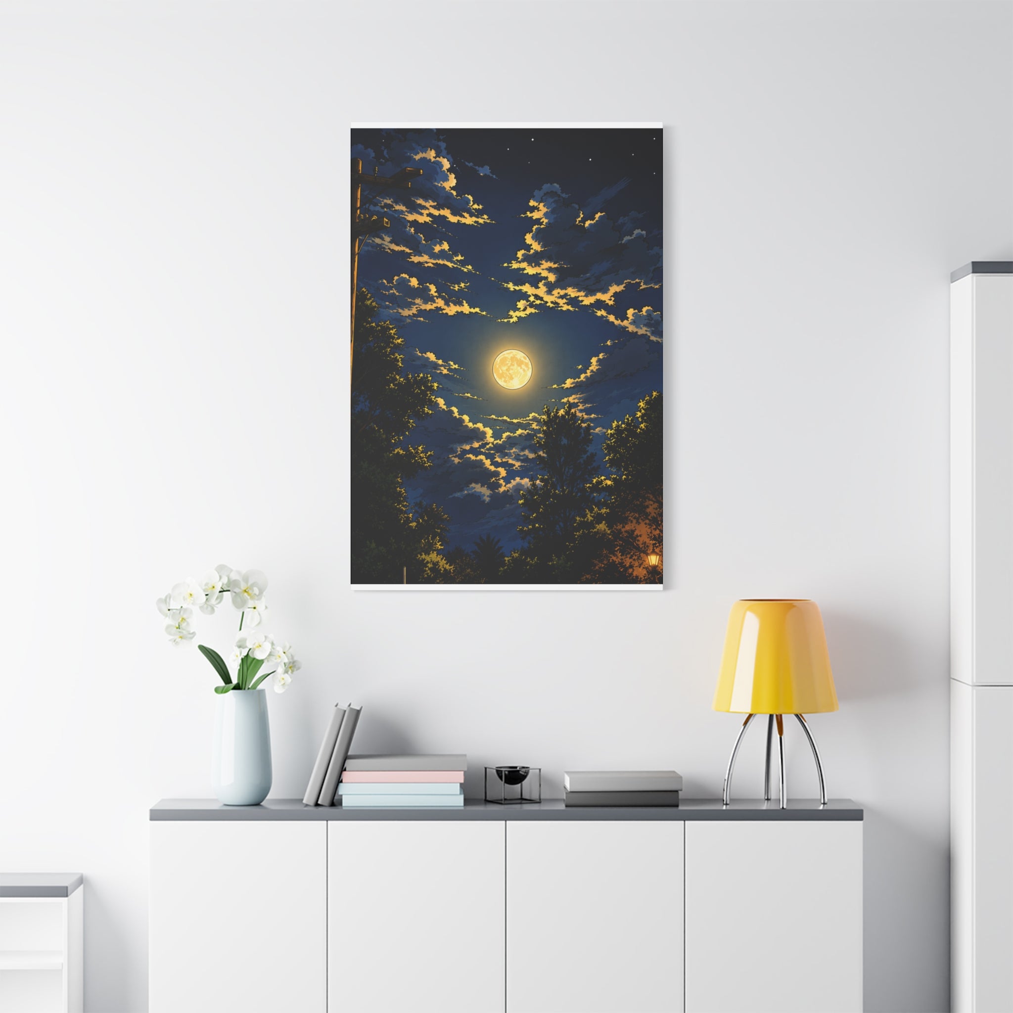 Moonlit Night Canvas Wall Art — Full Moon Sky Matte Stretched Print