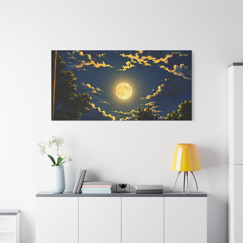 Moonlit Night Canvas Wall Art — Full Moon Sky Matte Stretched Print