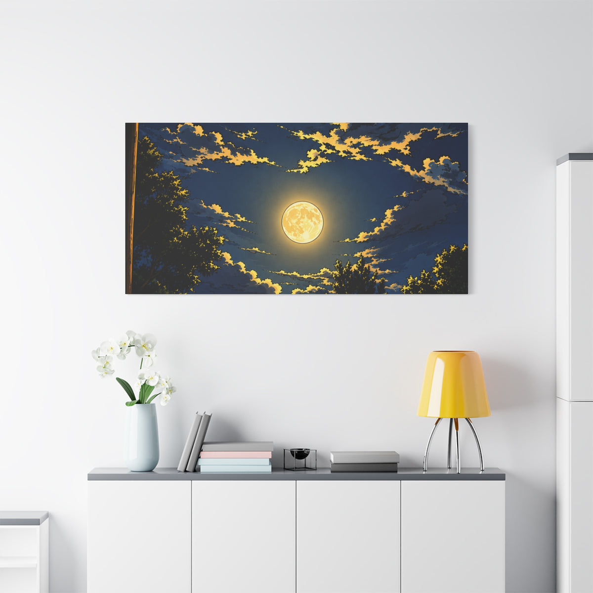 Moonlit Night Canvas Wall Art — Full Moon Sky Matte Stretched Print