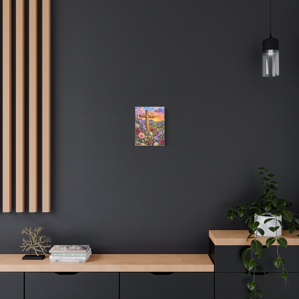 Sunrise Cross Canvas Wall Art — Floral Christian Decor
