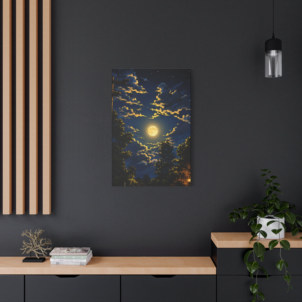 Moonlit Night Canvas Wall Art — Full Moon Sky Matte Stretched Print