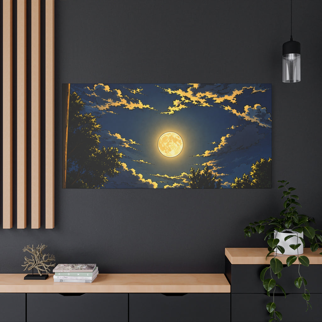 Moonlit Night Canvas Wall Art — Full Moon Sky Matte Stretched Print