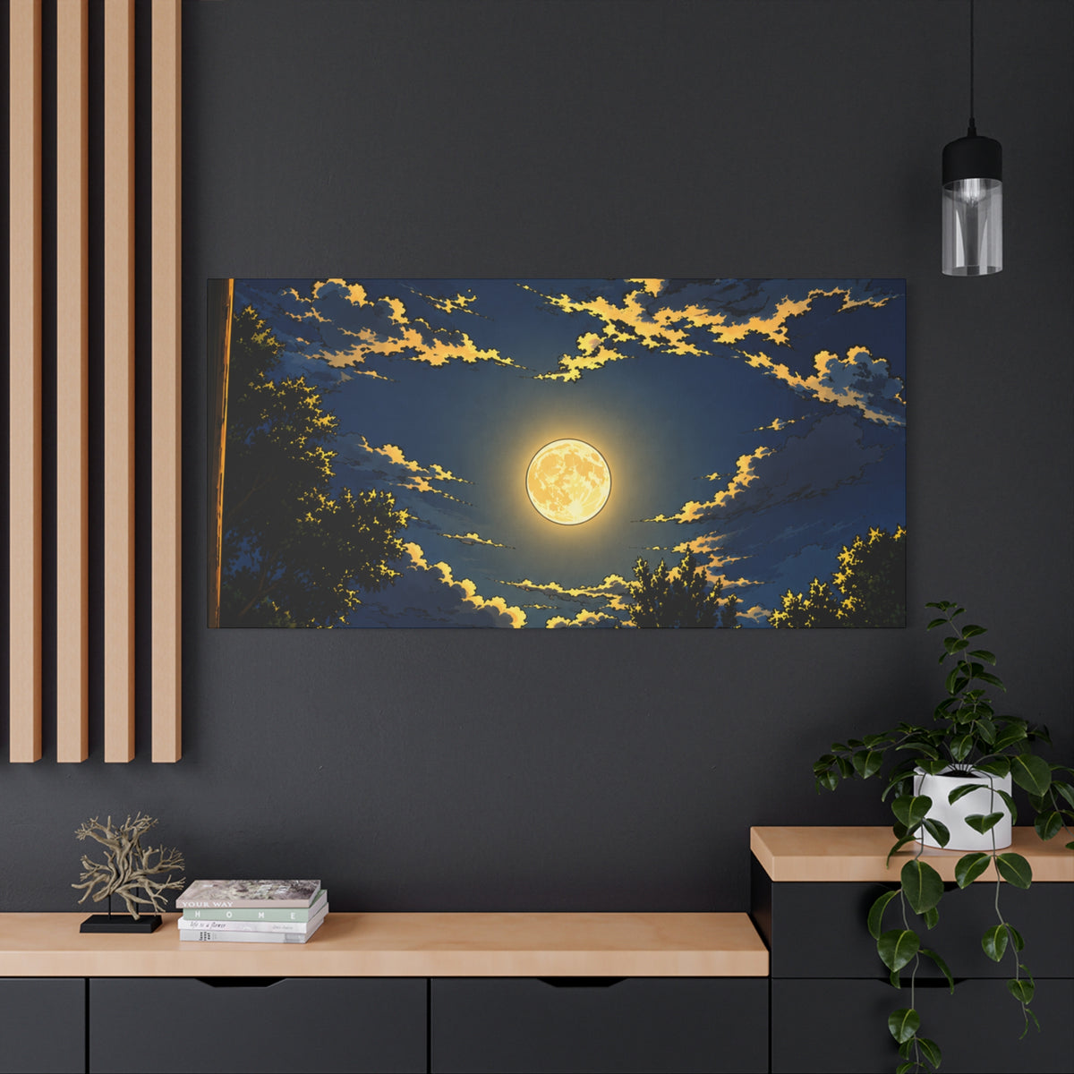 Moonlit Night Canvas Wall Art — Full Moon Sky Matte Stretched Print