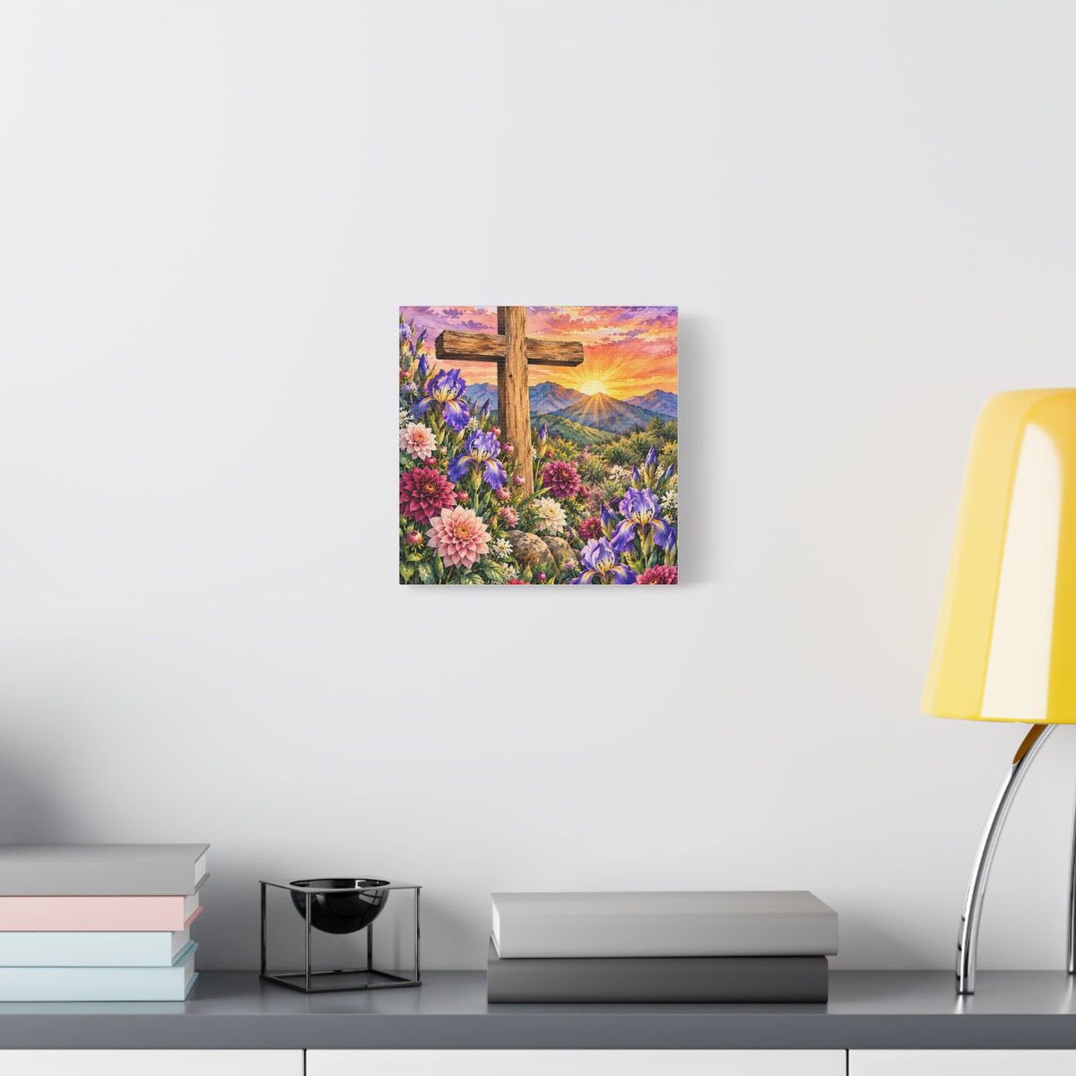 Sunrise Cross Canvas Wall Art — Floral Christian Decor