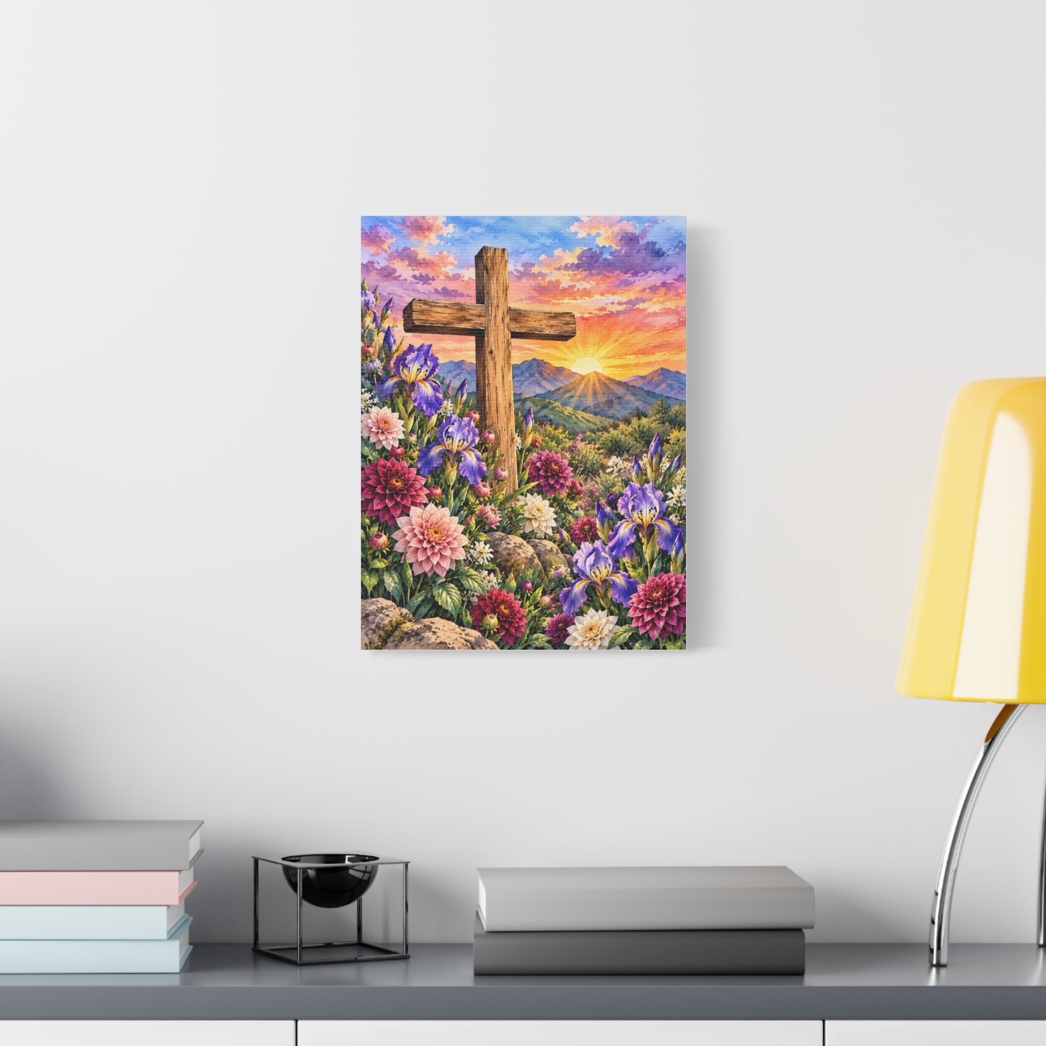Sunrise Cross Canvas Wall Art — Floral Christian Decor