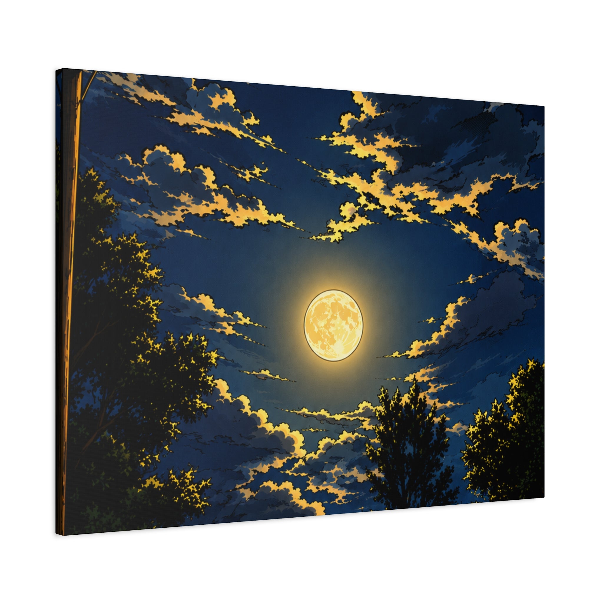 Moonlit Night Canvas Wall Art — Full Moon Sky Matte Stretched Print