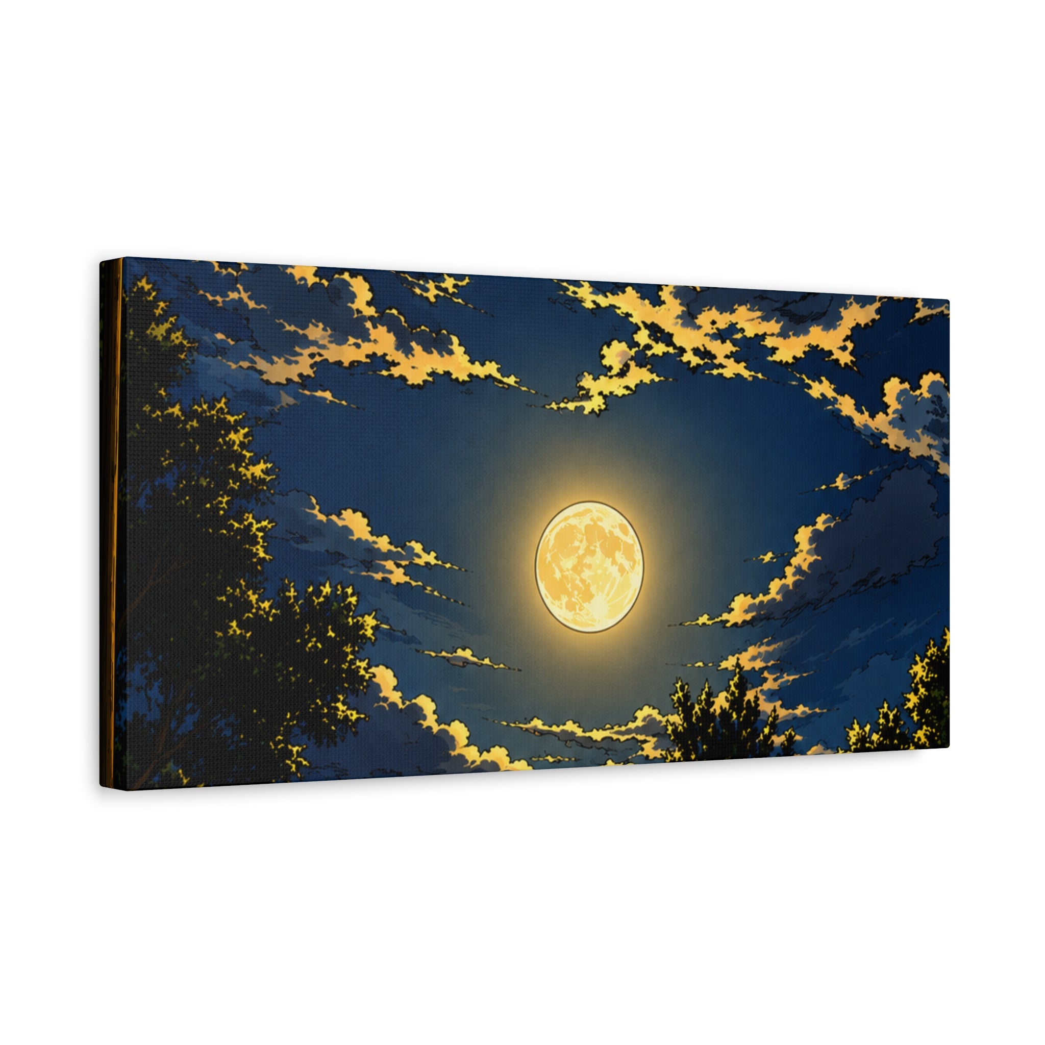 Moonlit Night Canvas Wall Art — Full Moon Sky Matte Stretched Print