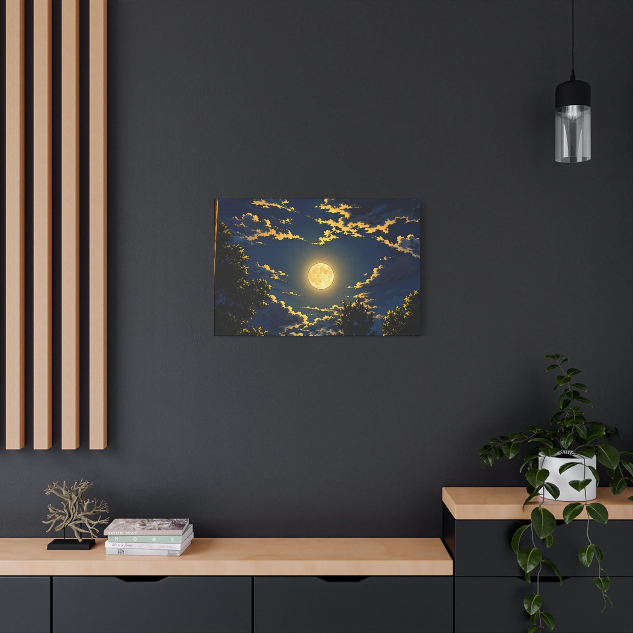 Moonlit Night Canvas Wall Art — Full Moon Sky Matte Stretched Print